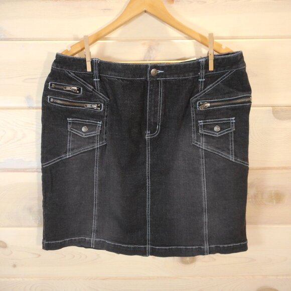 Venezia Denim Skirt Black Straight Womens Size 16 Vintage Y2K Contrast Stitching - Picture 1 of 13